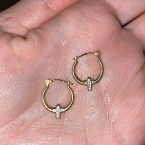 Gold and silver cross earrings